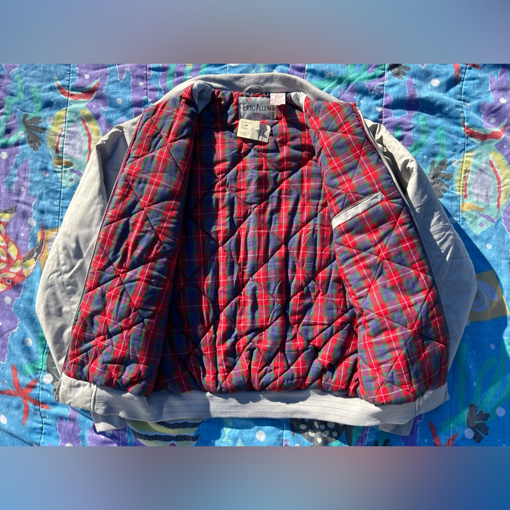 Grey Vintage 90’s Midwest XL bomber jacket with plaid interior NWT